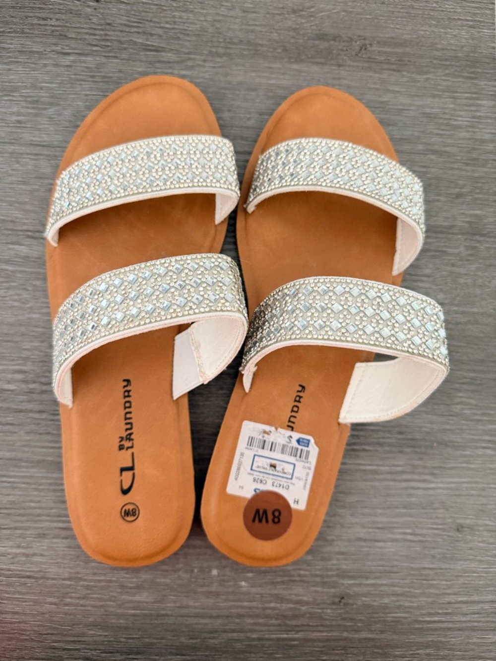 Qupid White Crystal Double-Strap Slide Sandals